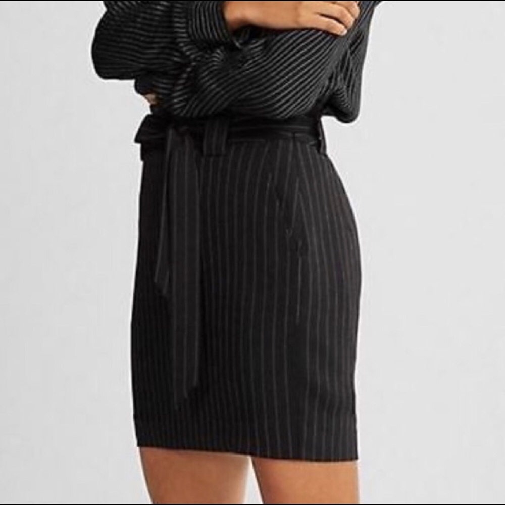 Express Black Striped Skirt with Sash Belt.